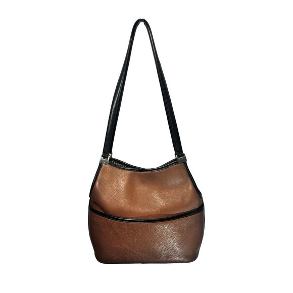Vintage Brighton Pebble Leather Bucket Shoulder Bag Tan Black - Picture 9 of 15